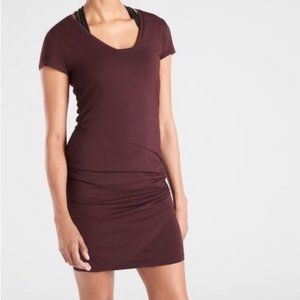 ATHLETA Central Dress Burgundy Rouched Sides Vacation Work Travel Size XL